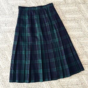 Vintage LL Bean 100% Wool Pleated Skirt Tartan Plaid Lined